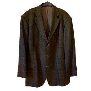 Alan Flusser 100% Lambswool Sports Coat Brown Plaid Tweed Jacket 48R Academia